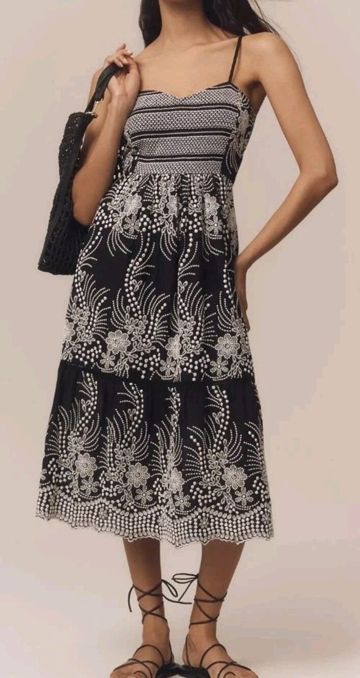By Anthropologie Sleeveless Sweetheart Tiered Midi Dress S